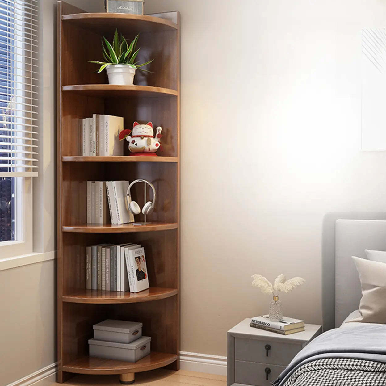 Modern Corner Multi-Shelf Wood Bookcase — White