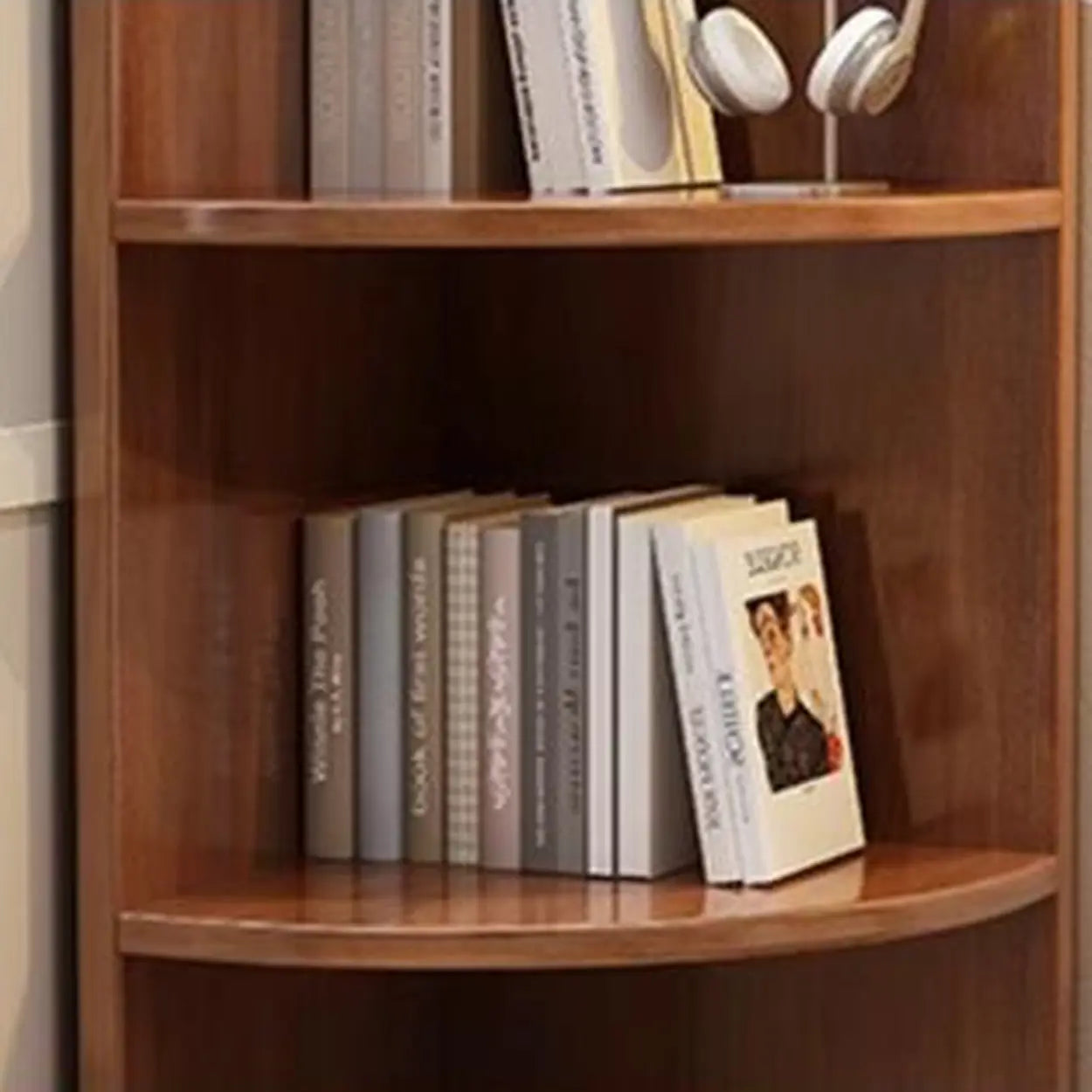 Modern Corner Multi-Shelf Wood Bookcase — Natural Finish