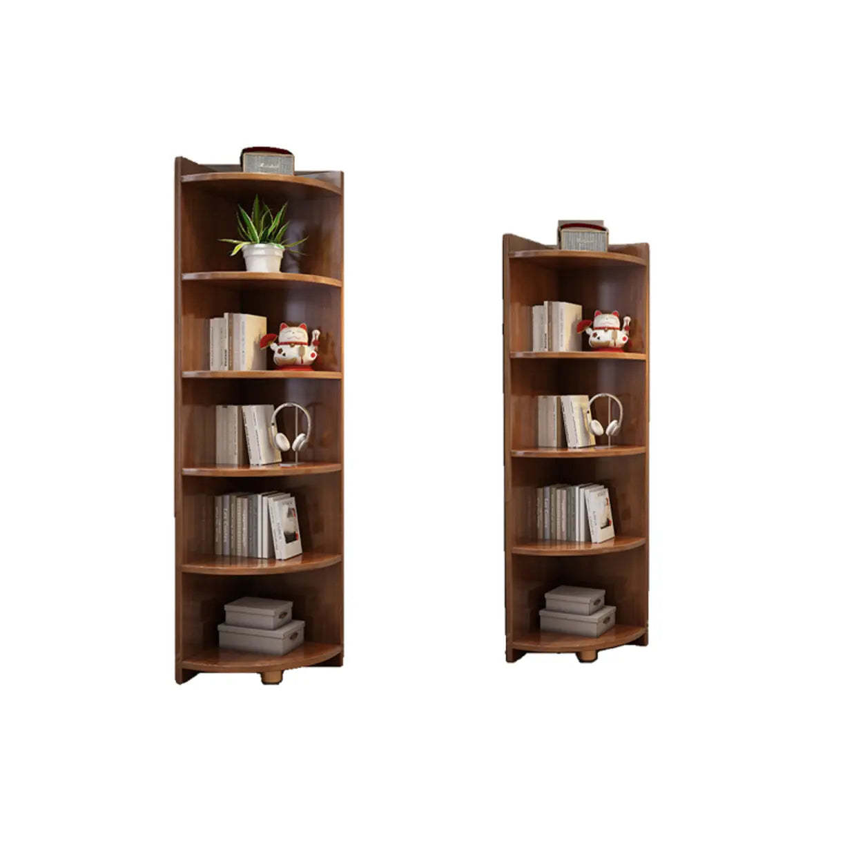 Modern Corner Multi-Shelf Wood Bookcase