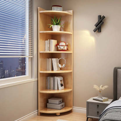 Modern Corner Multi-Shelf Wood Bookcase