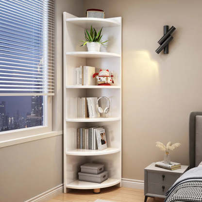 Modern Corner Multi-Shelf Wood Bookcase