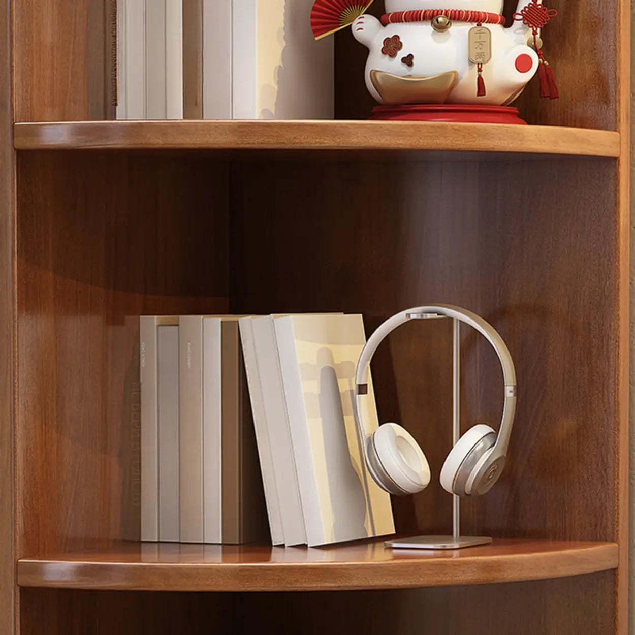 Modern Corner Multi-Shelf Wood Bookcase — Natural Finish