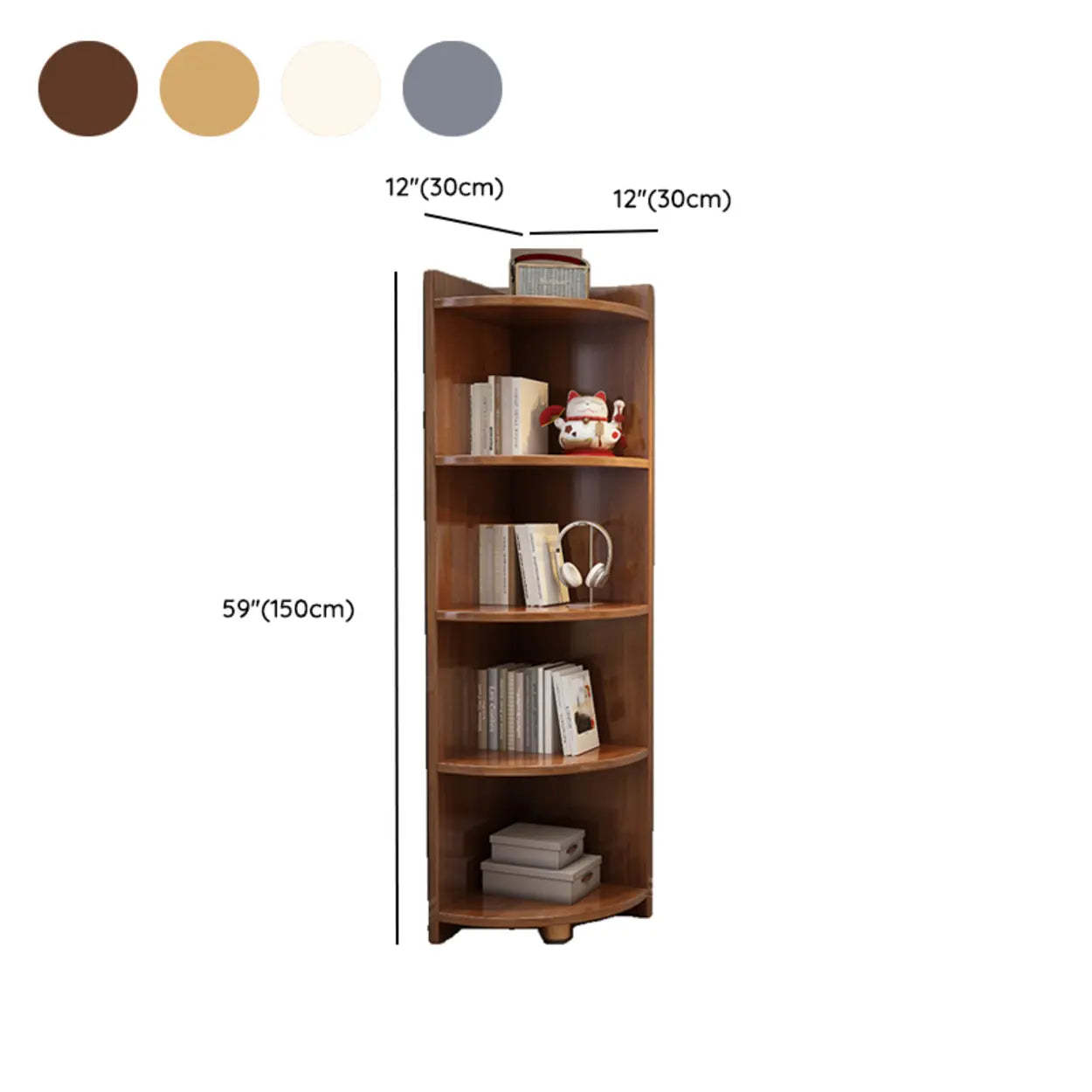 Modern Corner Multi-Shelf Wood Bookcase