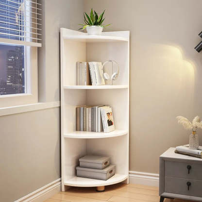 Modern Corner Multi-Shelf Wood Bookcase — White