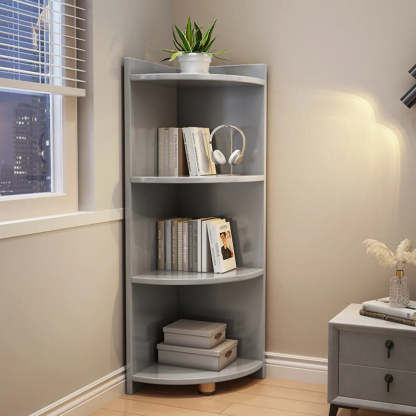 Modern Corner Multi-Shelf Wood Bookcase — Grey