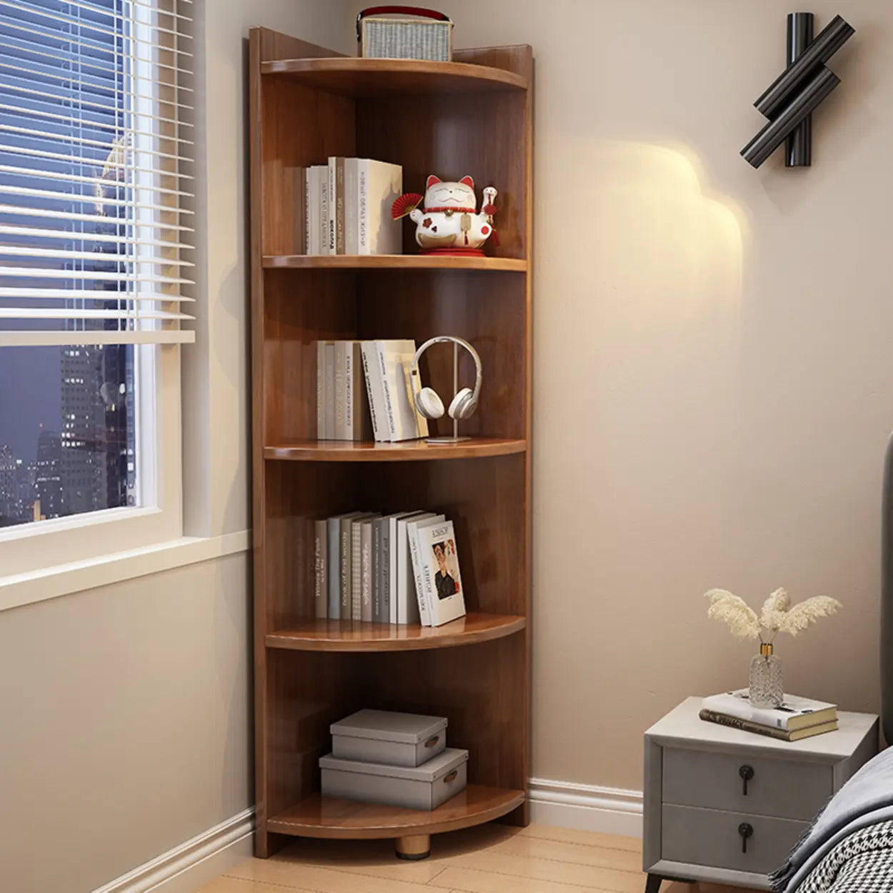 Modern Corner Multi-Shelf Wood Bookcase — White
