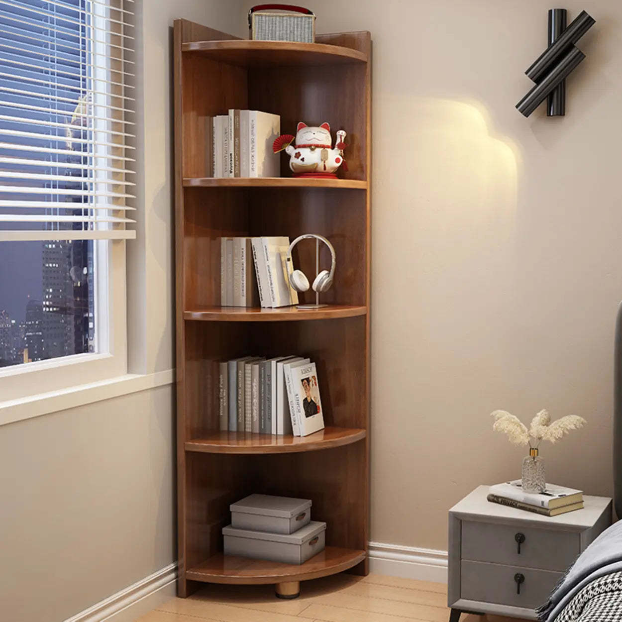 Modern Corner Multi-Shelf Wood Bookcase — White