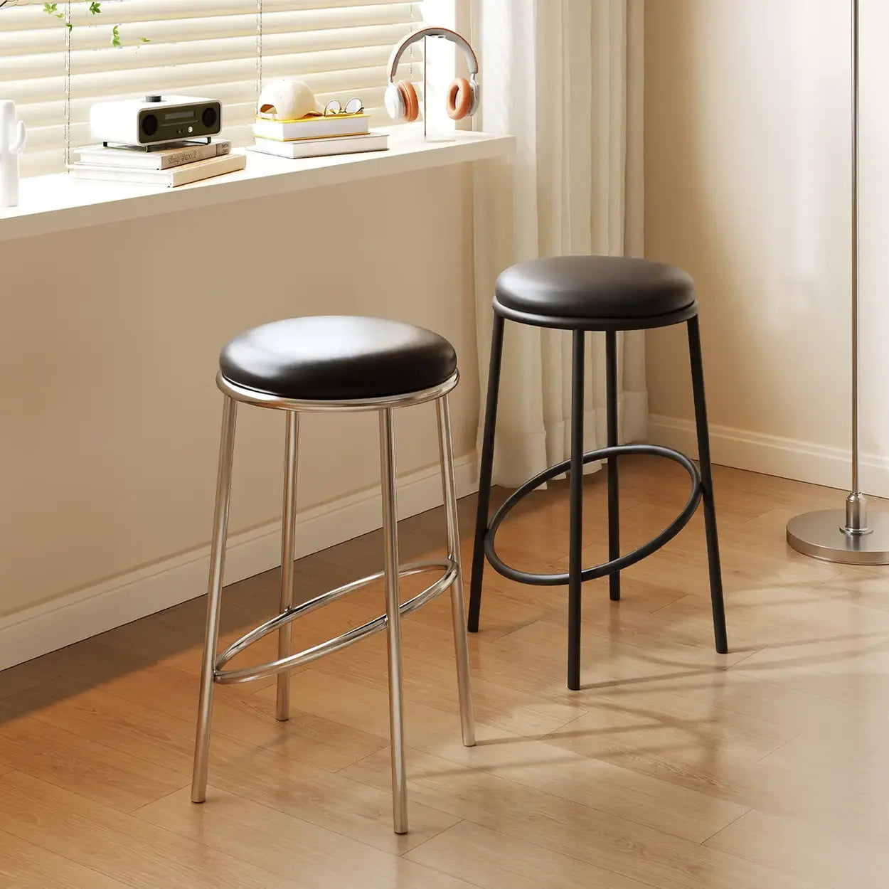 Modern Counter Height Faux Leather Backless Bar Stool