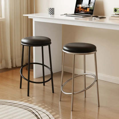 Modern Counter Height Faux Leather Backless Bar Stool — Black