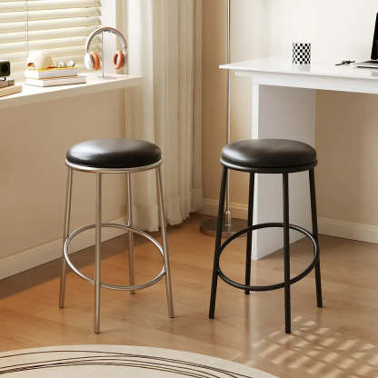 Modern Counter Height Faux Leather Backless Bar Stool — Silver
