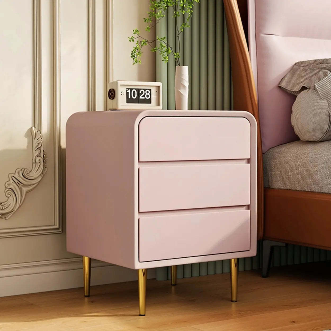 Modern Cream Leather Nightstand with Gold Legs — Blue