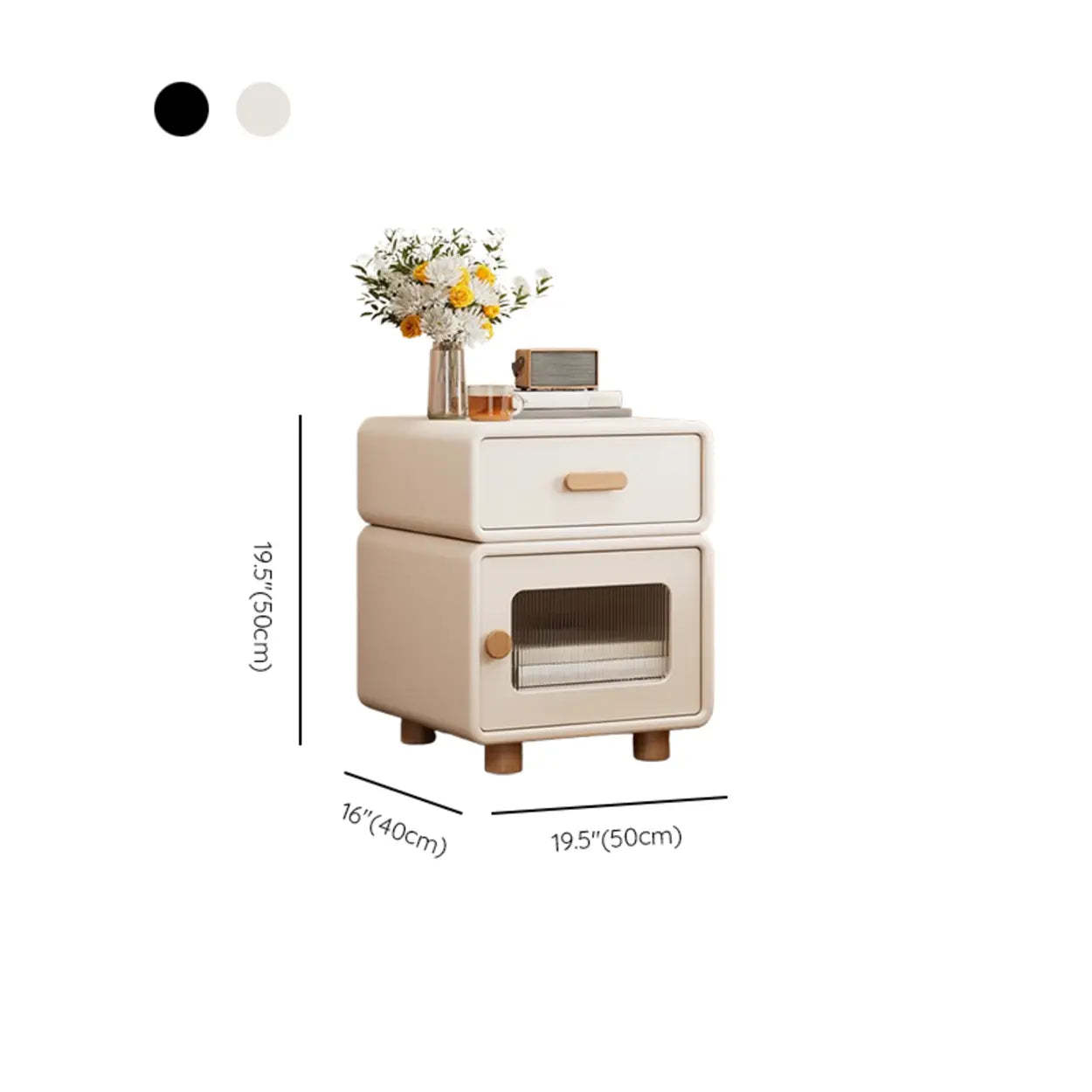 Modern Cream Wood Nightstand with Drawer and Cabinet — Cream / Right Handed