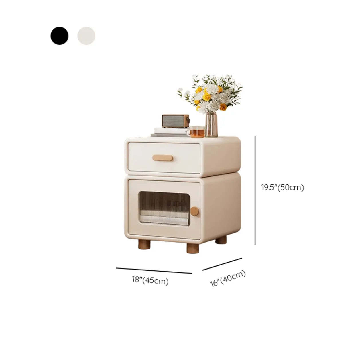 Modern Cream Wood Nightstand with Drawer and Cabinet
