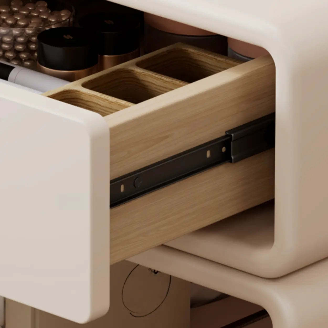 Modern Cream Wood Nightstand with Drawer and Cabinet — Black / Right Handed
