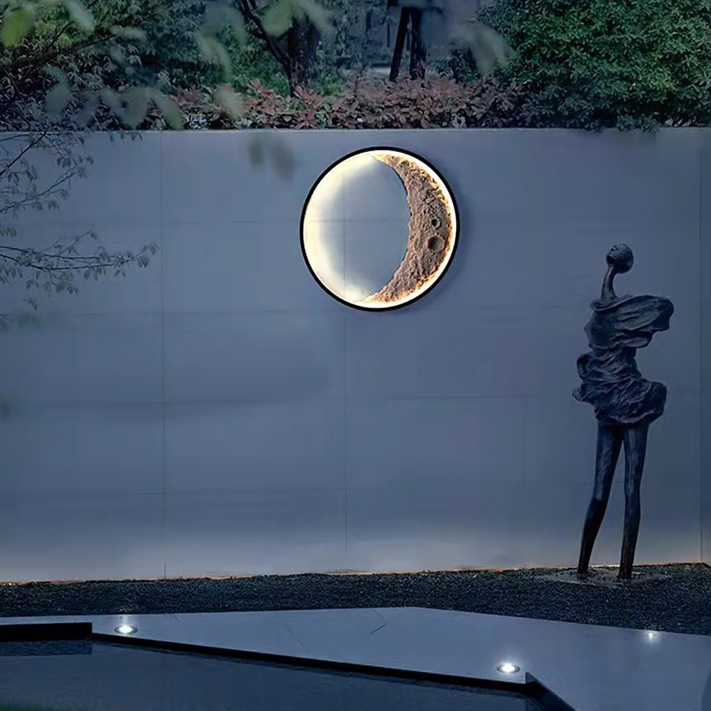 Round Resin Moon Crescent LED Hardwired Outdoor Wall Light-Lighom
