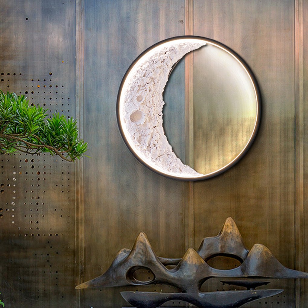 Round Resin Moon Crescent LED Hardwired Outdoor Wall Light-Lighom