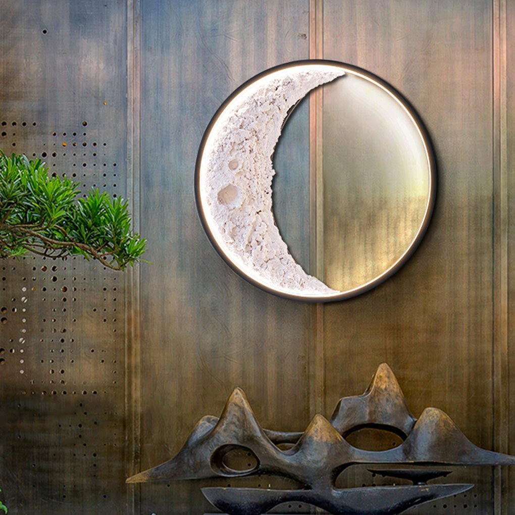 Round Resin Moon Crescent LED Hardwired Outdoor Wall Light-Lighom
