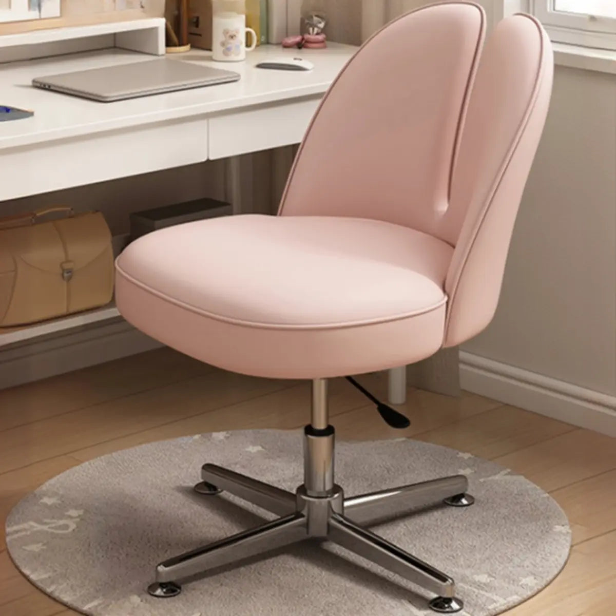 Modern Curved Pink Alloy Adjustable Task Stool — Beige/ Dark Gray / Anti Cat Scratch Leather
