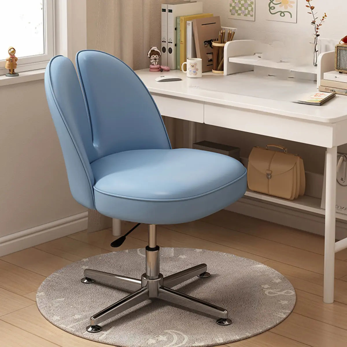 Modern Curved Pink Alloy Adjustable Task Stool — Pink / Microfiber Leather