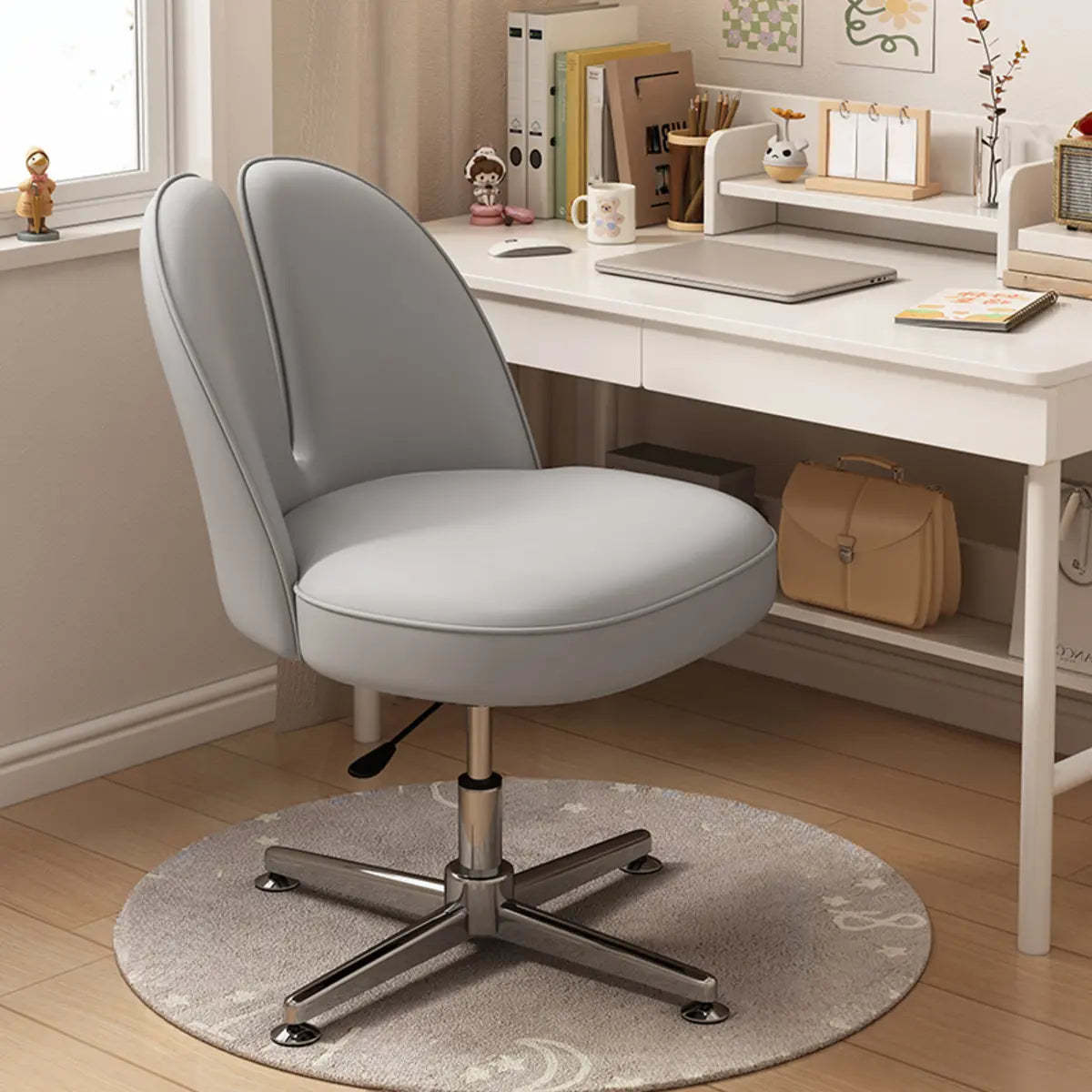 Modern Curved Pink Alloy Adjustable Task Stool — Beige/ Orange / Anti Cat Scratch Leather
