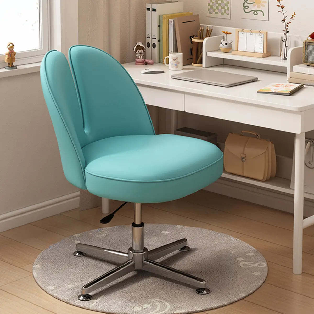 Modern Curved Pink Alloy Adjustable Task Stool — Beige/ Orange / Microfiber Leather
