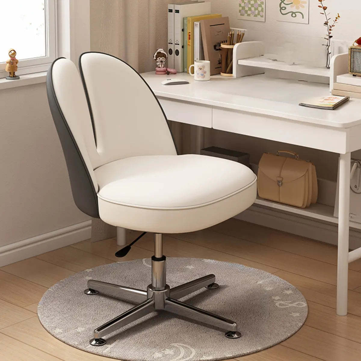 Gray modern alloy pink office chairs — Faux Leather / Beige & Dark Gray