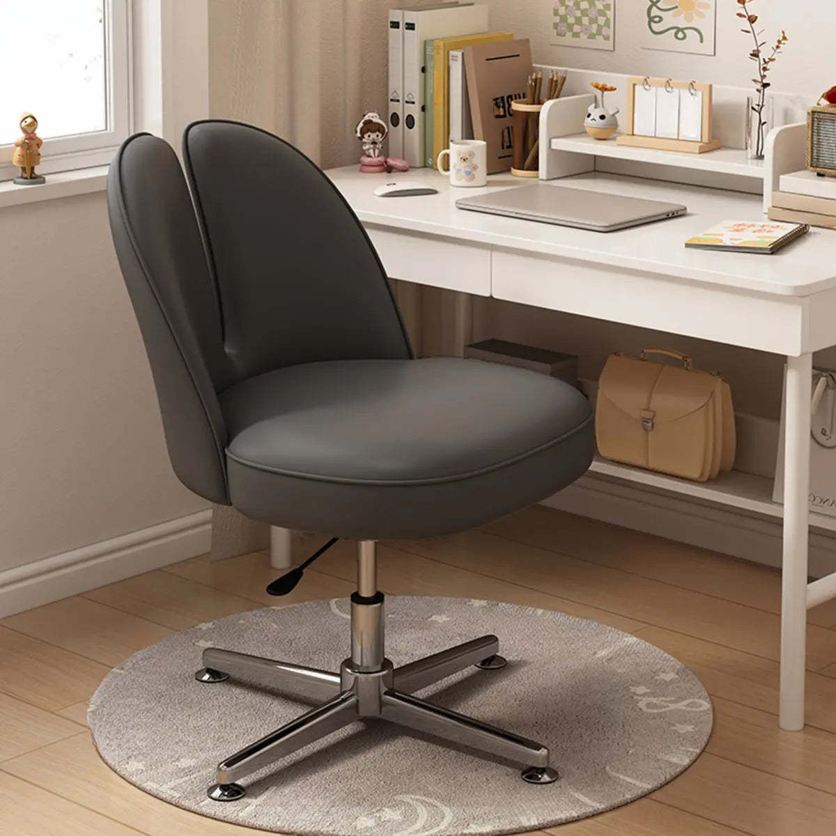 Modern Curved Pink Alloy Adjustable Task Stool — Blue / Microfiber Leather