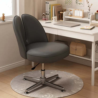Modern Curved Pink Alloy Adjustable Task Stool — Blue / Microfiber Leather