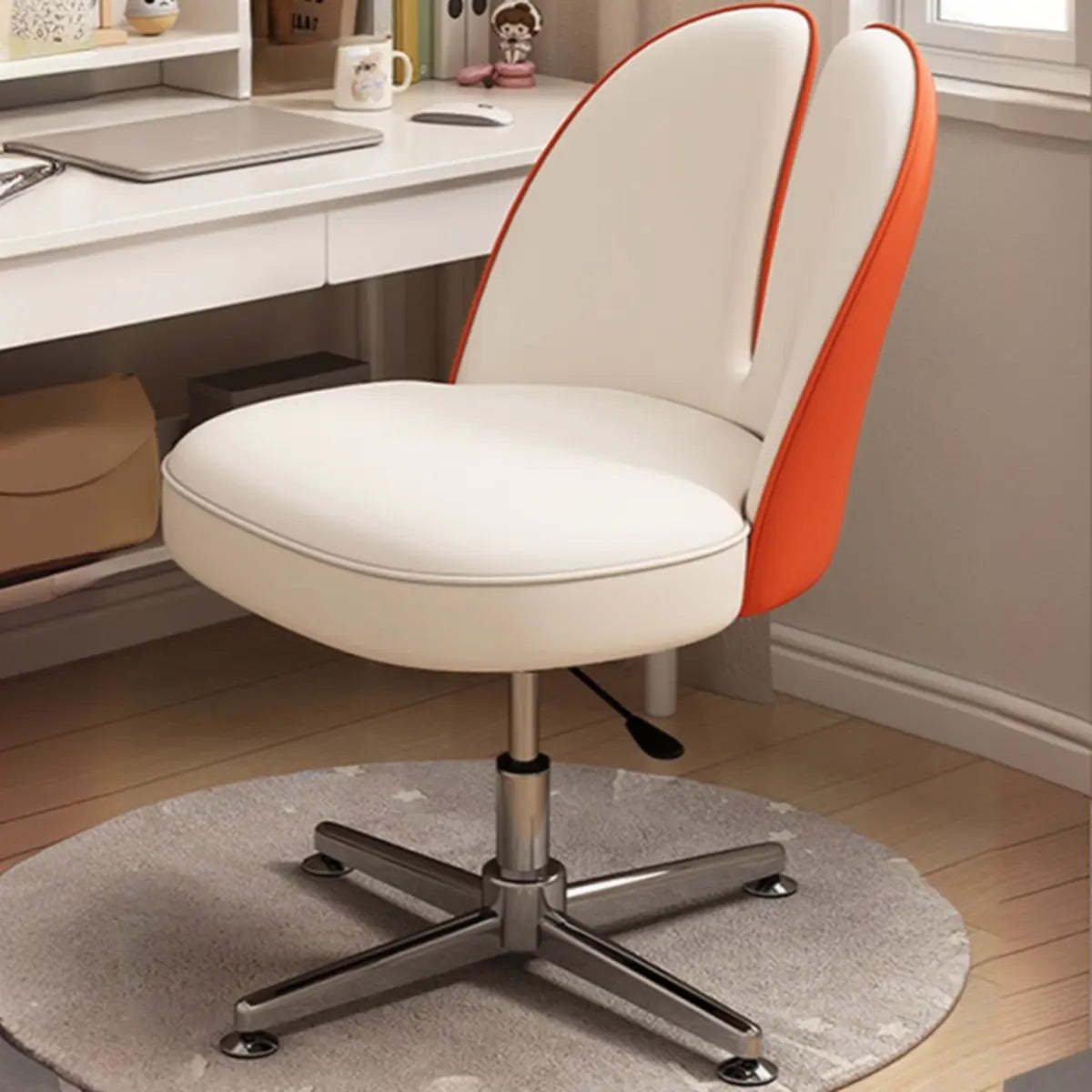 Modern Curved Pink Alloy Adjustable Task Stool — Khaki / Anti Cat Scratch Leather