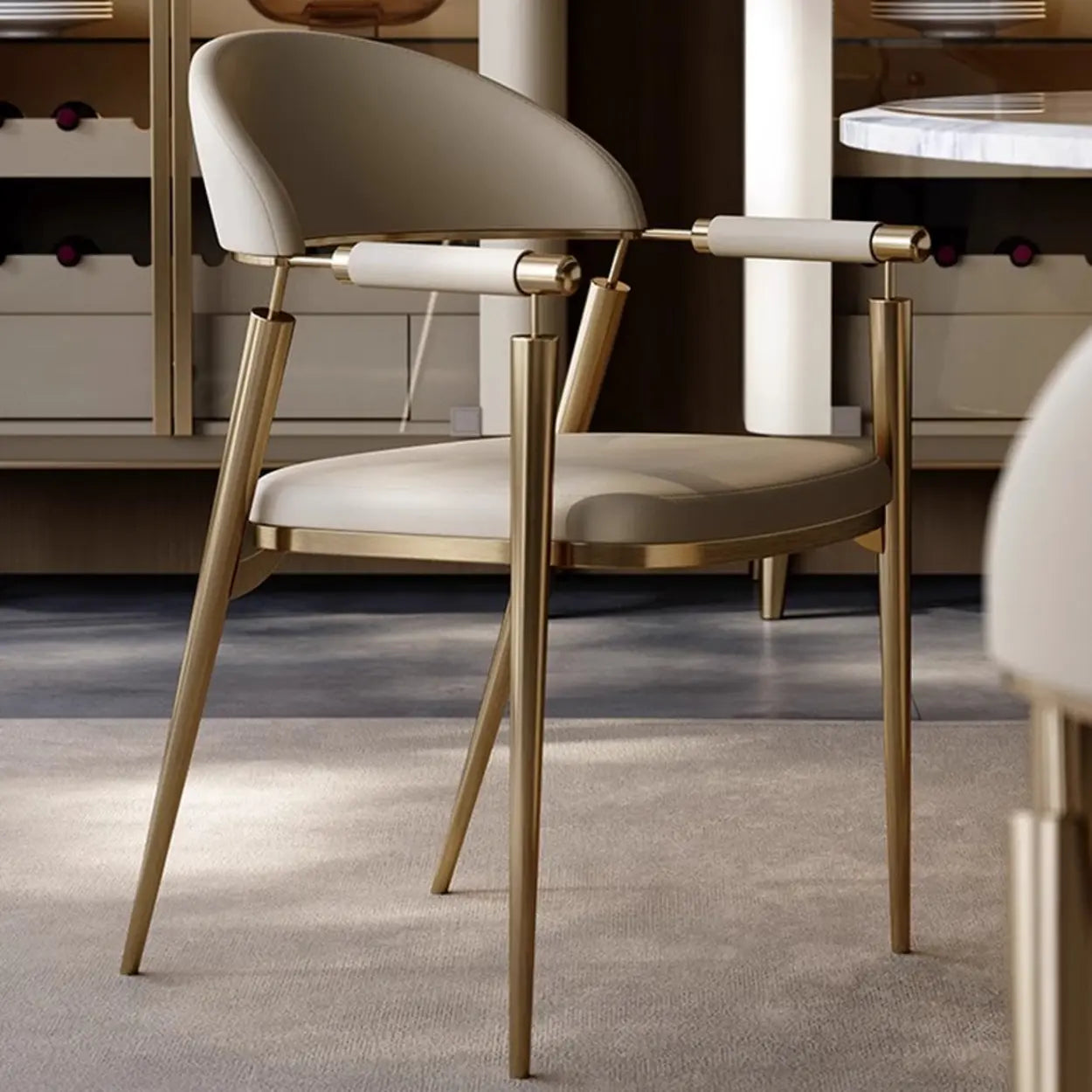 Modern Curved-Back Faux Leather Dining Chair — Gold