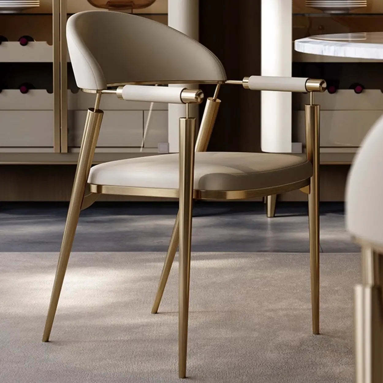 Modern Curved-Back Faux Leather Dining Chair — Gold