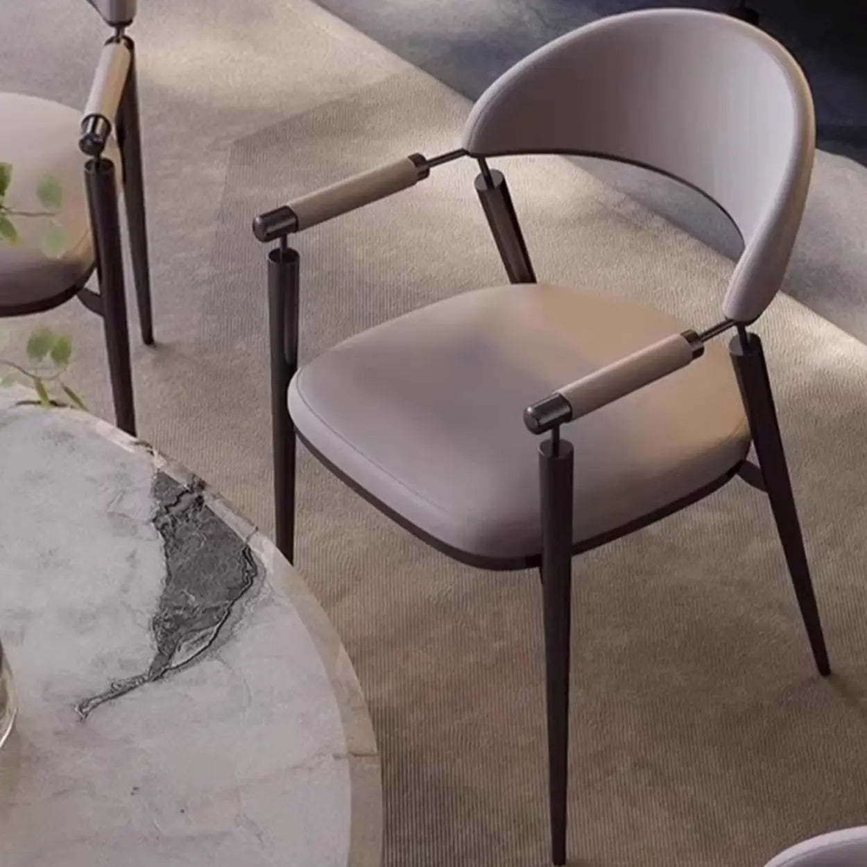 Modern Curved-Back Faux Leather Dining Chair