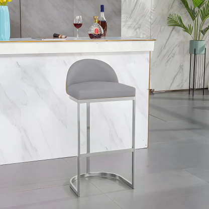 Modern Curved Back Leather Bucket Counter Bar Stool — Silver / White