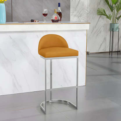 Modern Curved Back Leather Bucket Counter Bar Stool — Silver / White