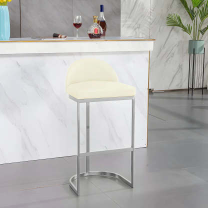Modern Curved Back Leather Bucket Counter Bar Stool — Silver / Orange