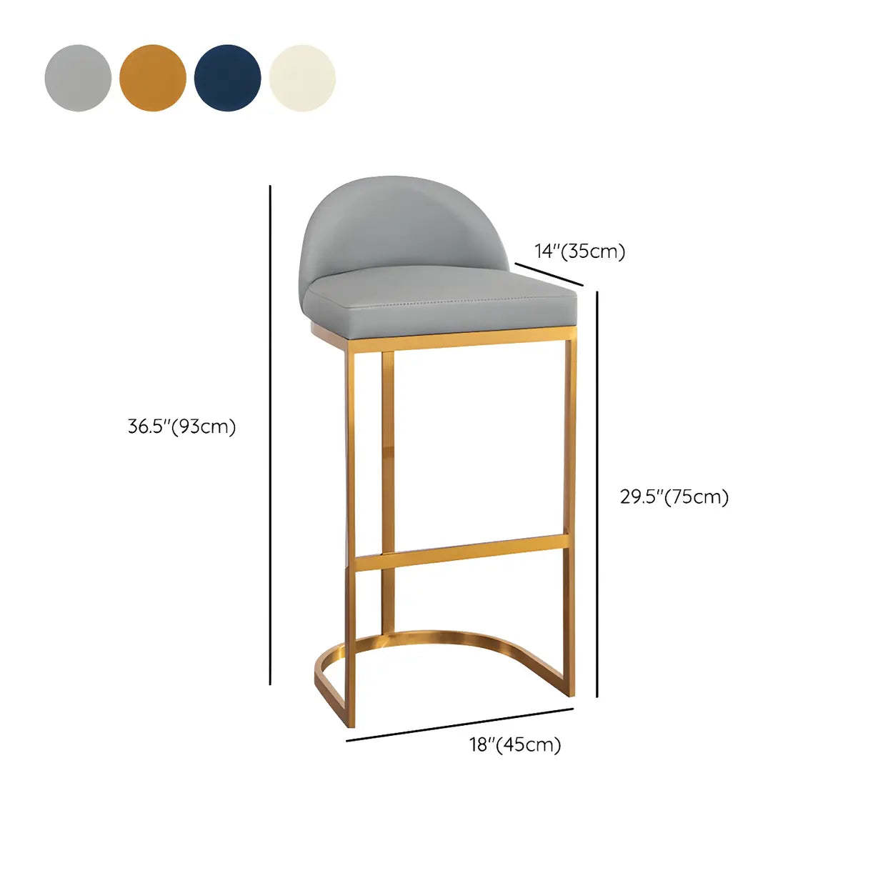 Modern Curved Back Leather Bucket Counter Bar Stool — Silver / Blue