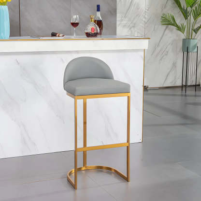 Modern Curved Back Leather Bucket Counter Bar Stool — Gold / Gray