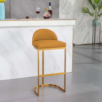 Modern Curved Back Leather Bucket Counter Bar Stool — Gold / Blue