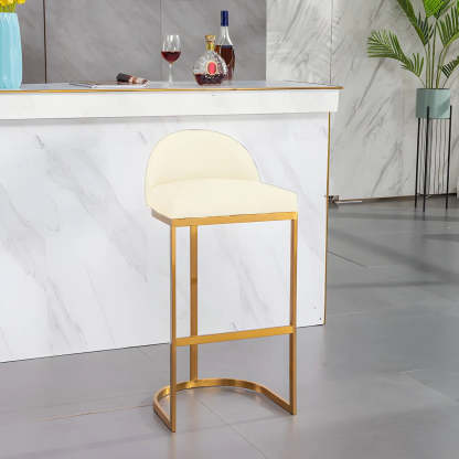 Modern Curved Back Leather Bucket Counter Bar Stool — Silver / Gray