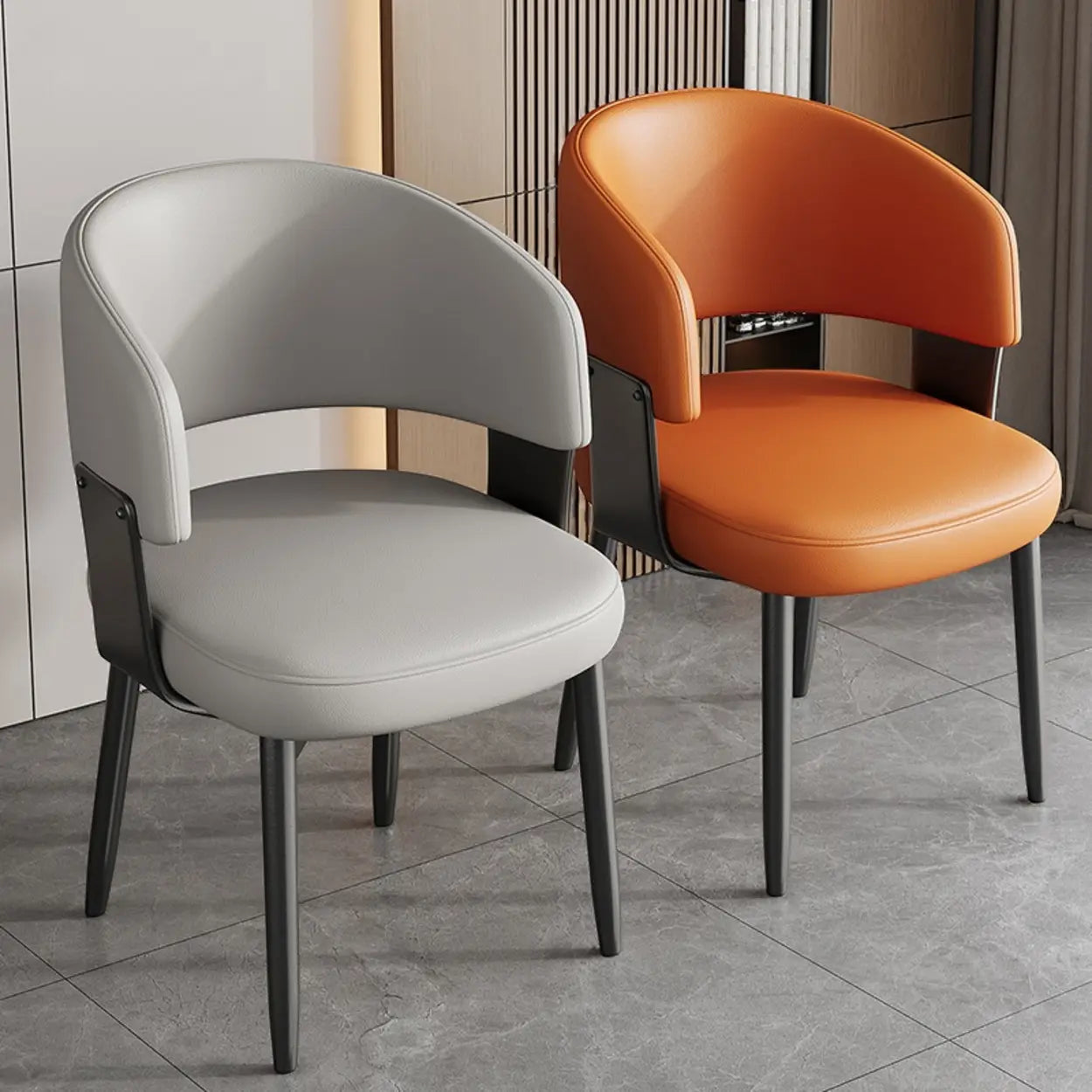 Modern Curved Back Dining Chair with Metal Legs