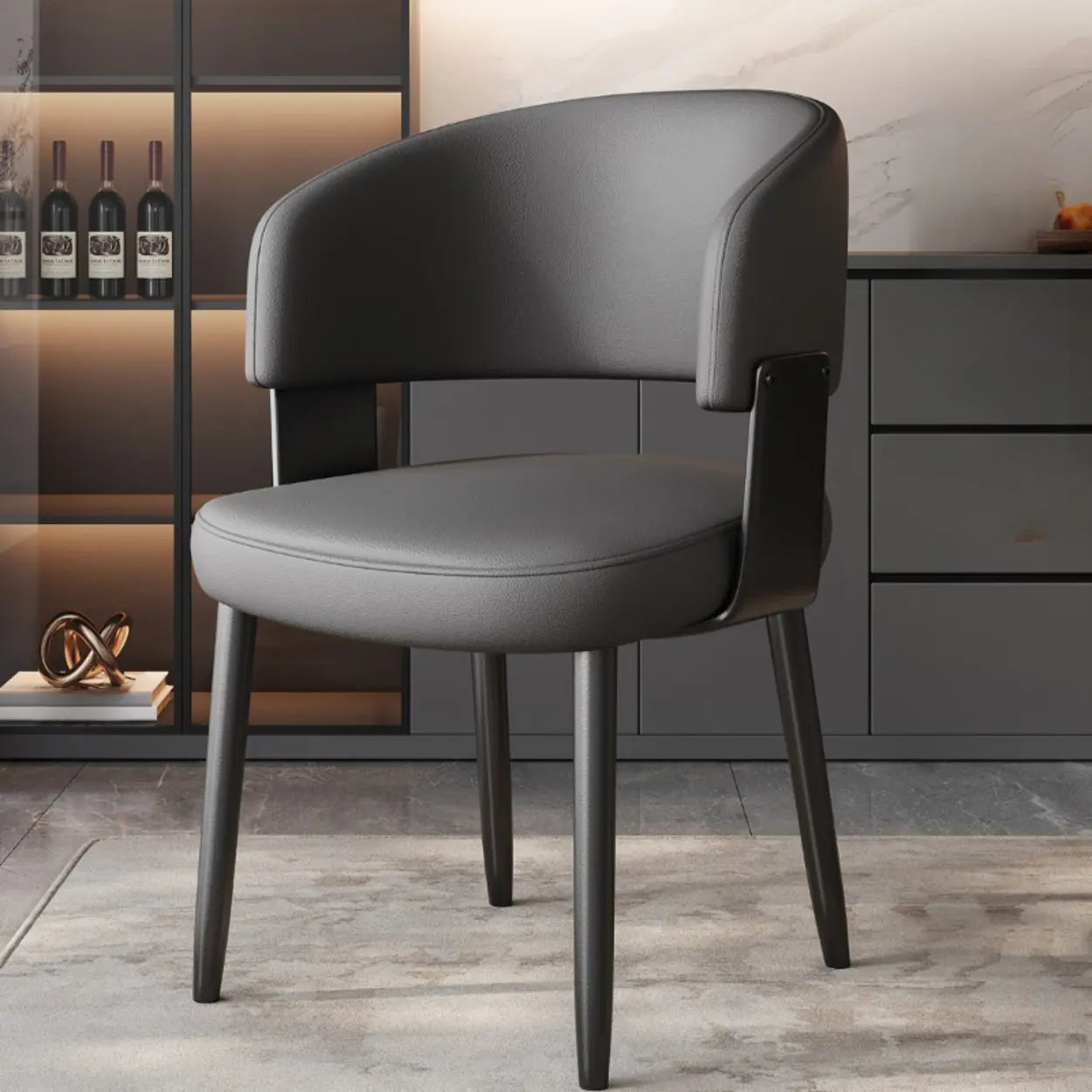 Modern Curved Back Dining Chair with Metal Legs — Orange / Black/ Gold