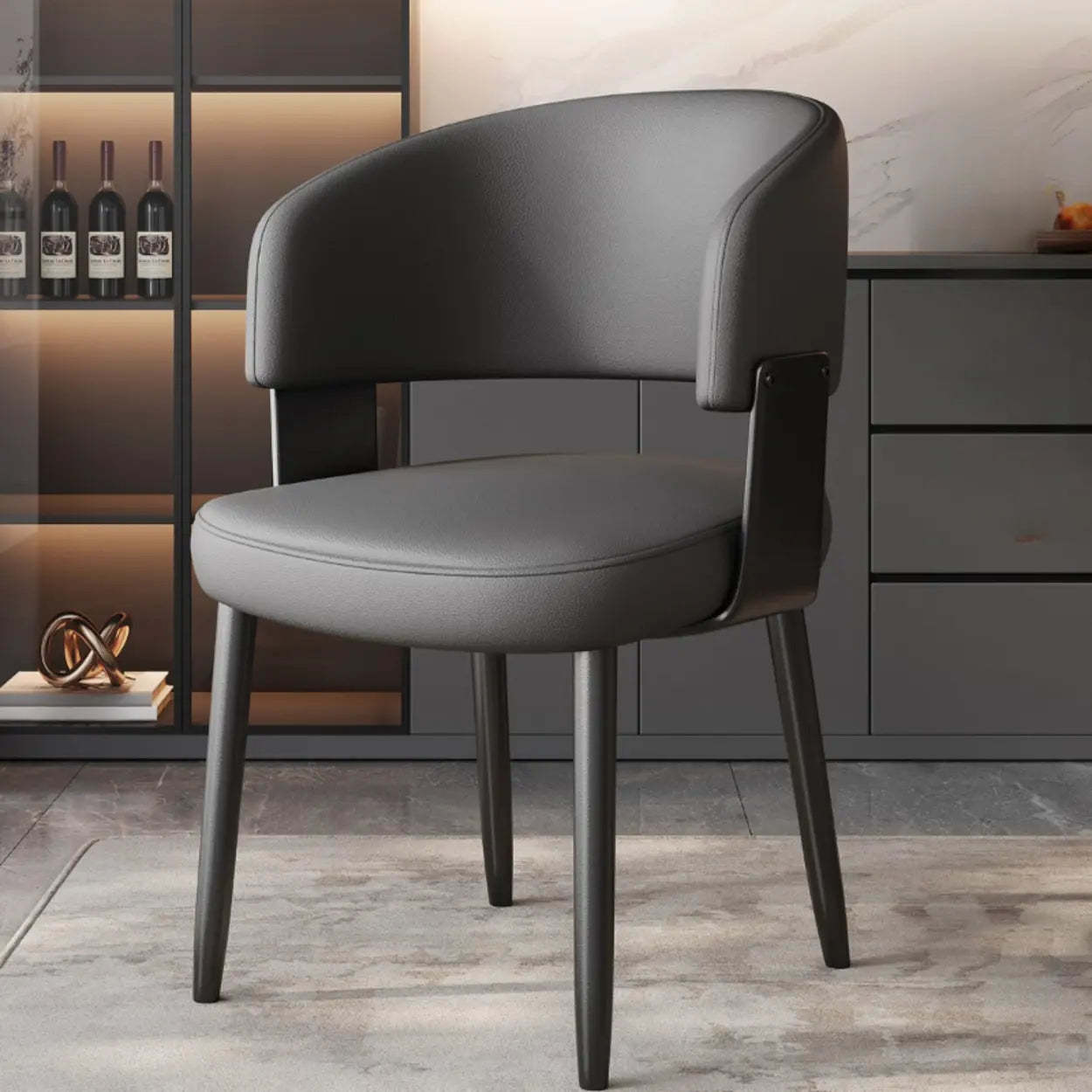 Modern Curved Back Dining Chair with Metal Legs — Orange / Black/ Gold