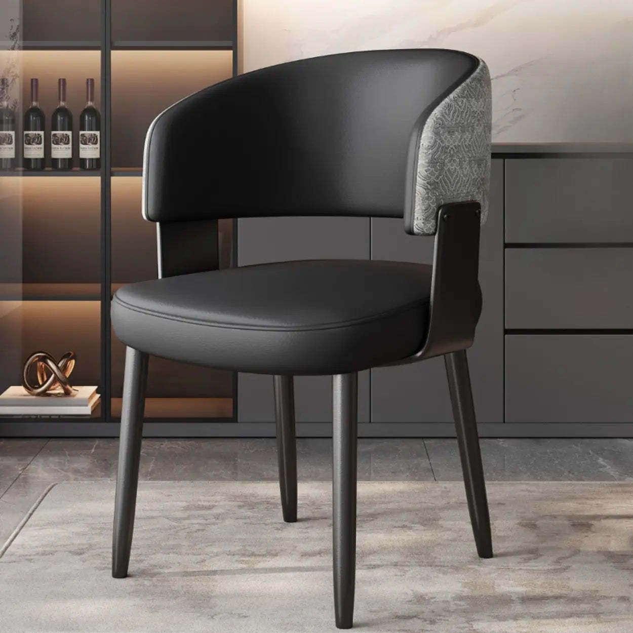 Modern Curved Back Dining Chair with Metal Legs — Dark Gray / Black