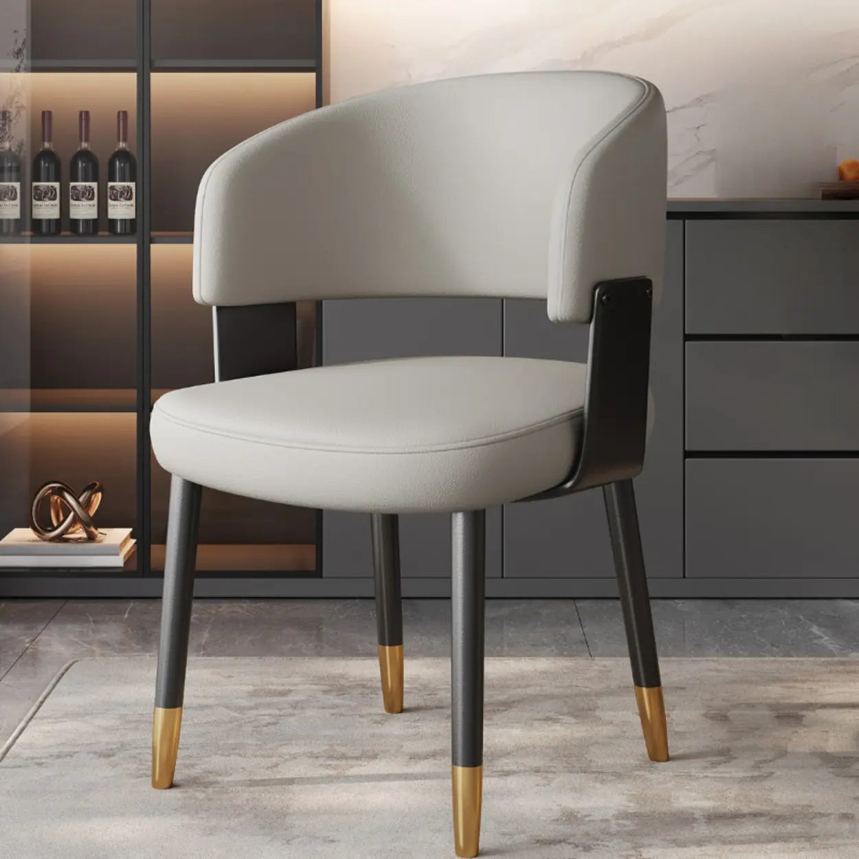 Modern Curved Back Dining Chair with Metal Legs — Light Gray / Black