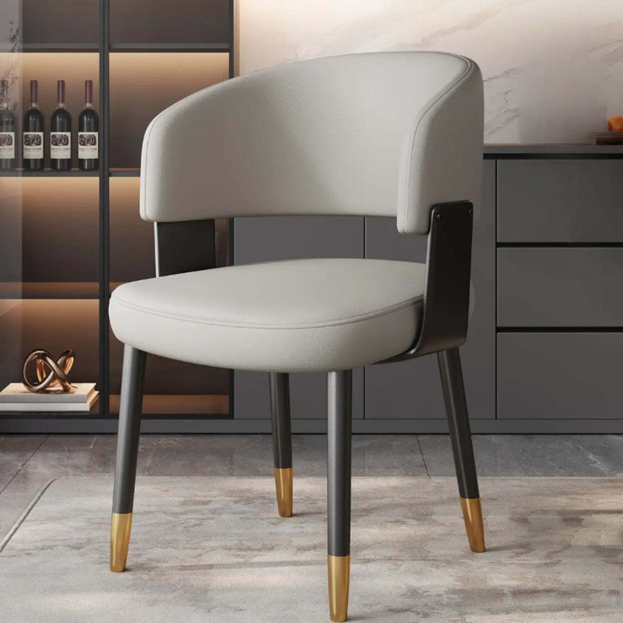 Modern Curved Back Dining Chair with Metal Legs — Light Gray / Black