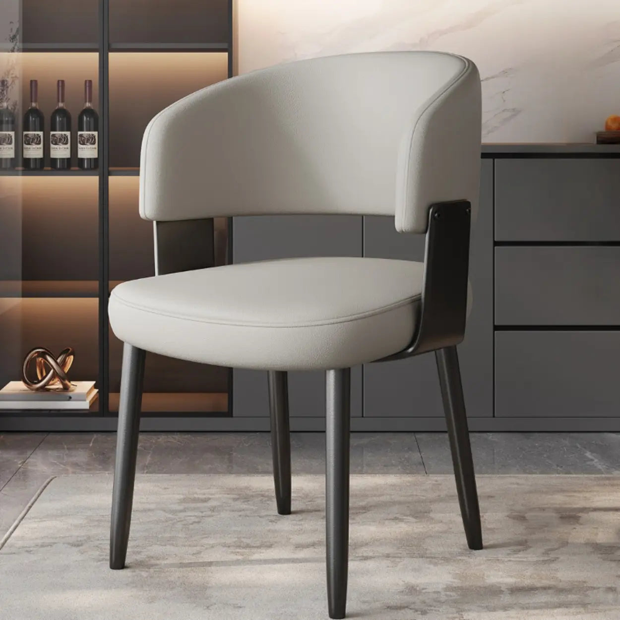 Modern Curved Back Dining Chair with Metal Legs