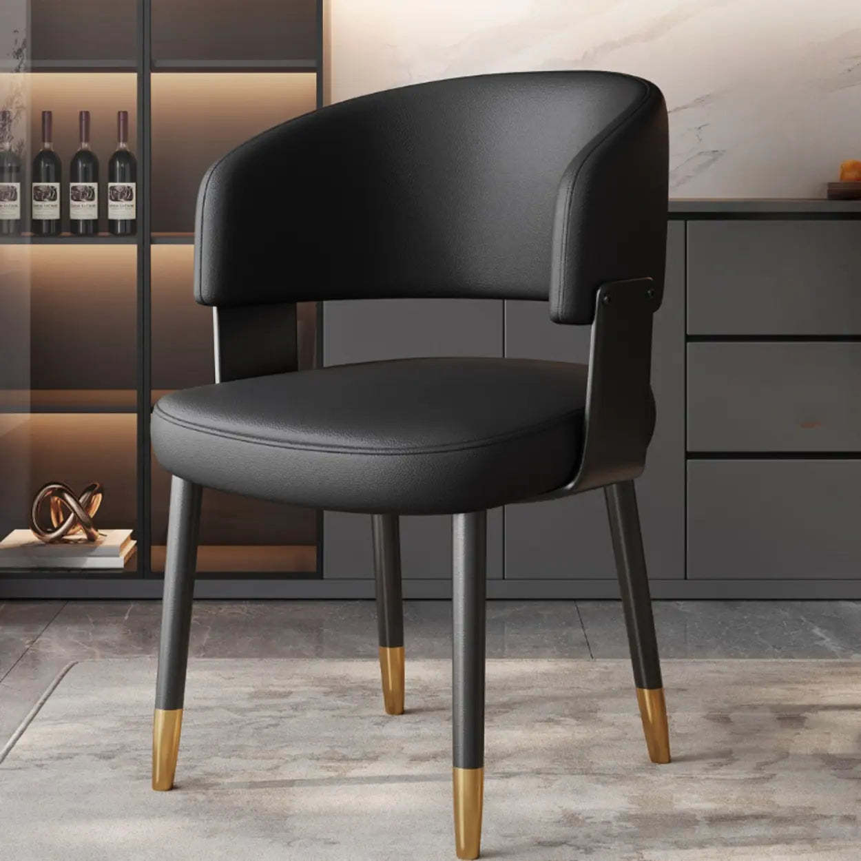 Modern Curved Back Dining Chair with Metal Legs