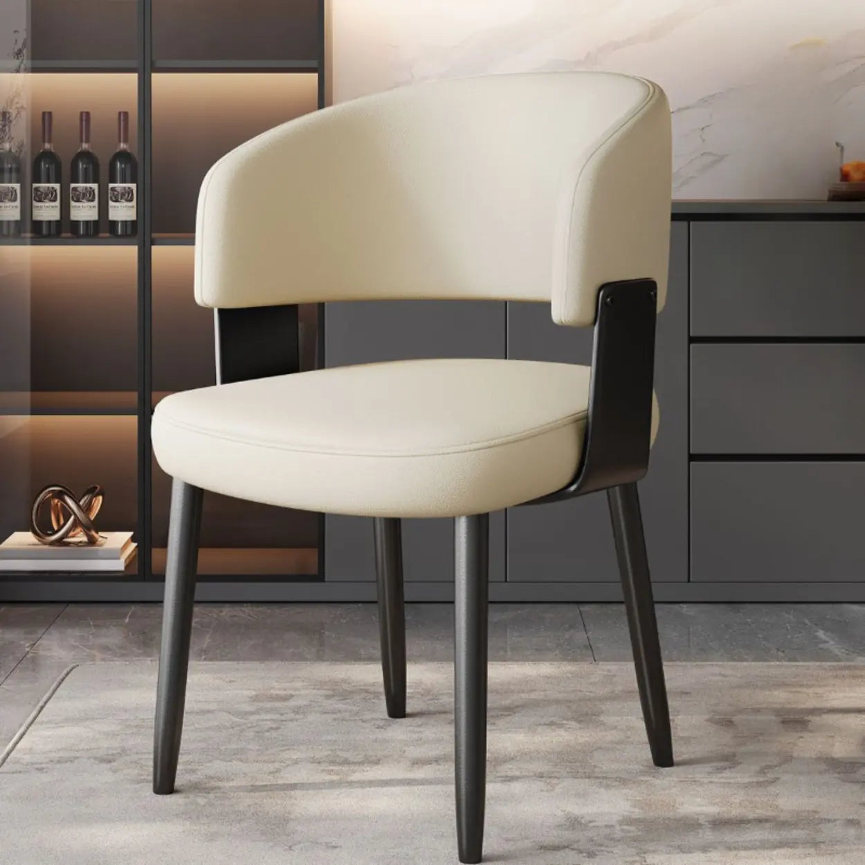 Modern Curved Back Dining Chair with Metal Legs