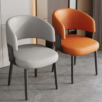 Modern Curved Back Dining Chair with Metal Legs — Black / Black