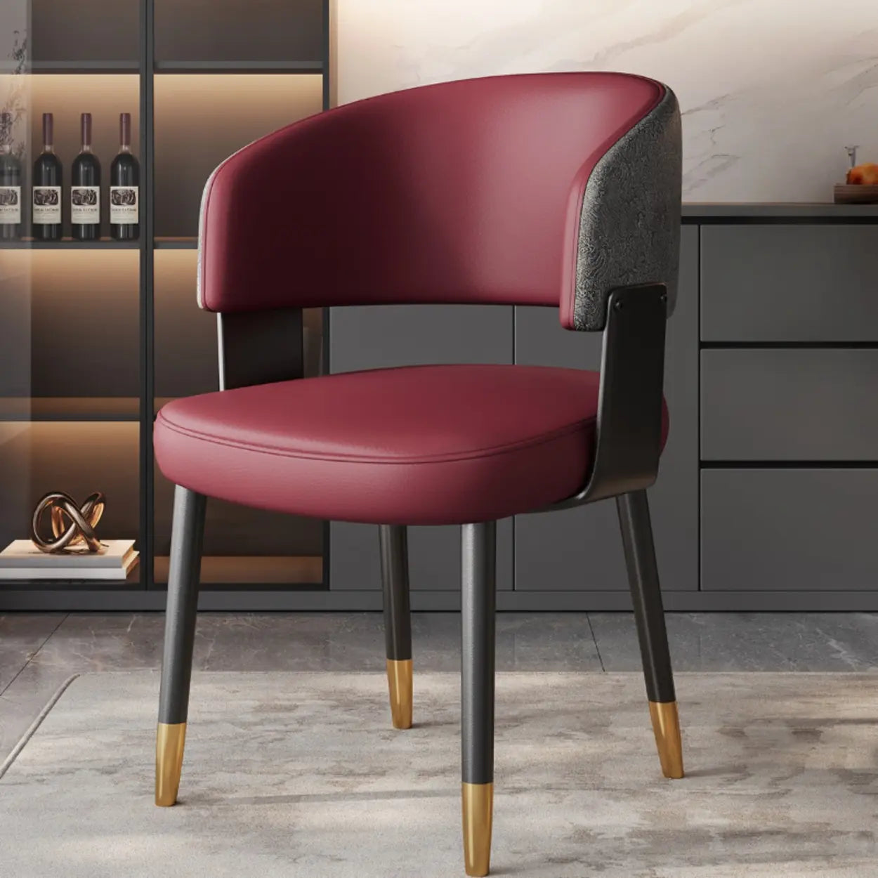 Modern Curved Back Dining Chair with Metal Legs